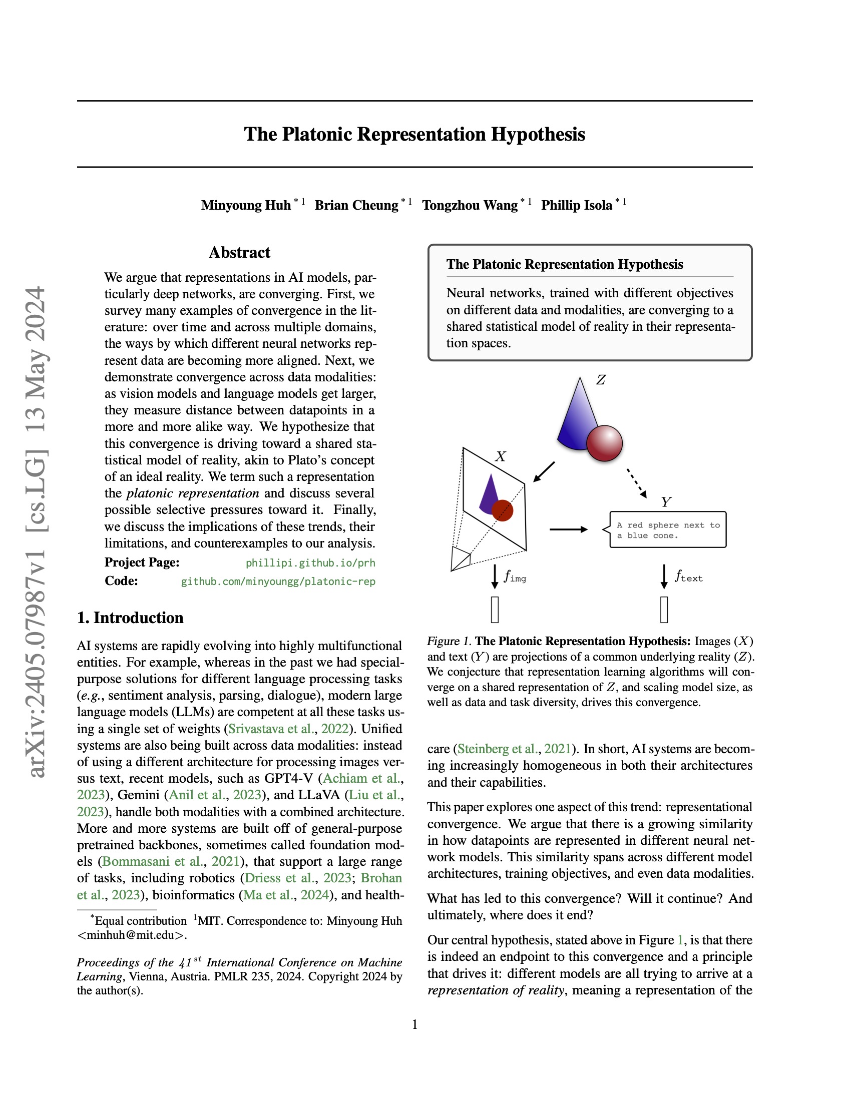 The Platonic Representation Hypothesis PDF